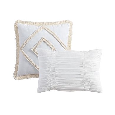 Swift Home Rukai Cotton Fringed Diamond 5-Piece Comforter Set with Shams and Decorative Pillows