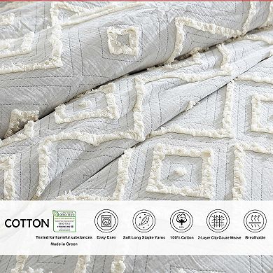 Swift Home Rukai Cotton Fringed Diamond 5-Piece Comforter Set with Shams and Decorative Pillows