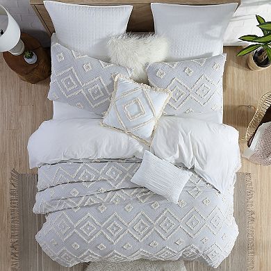 Swift Home Rukai Cotton Fringed Diamond 5-Piece Comforter Set with Shams and Decorative Pillows