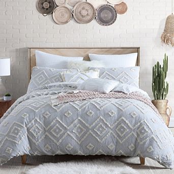 Swift Home Rukai Cotton Fringed Diamond 5 pc Comforter Set with Shams and Decorative Pillows