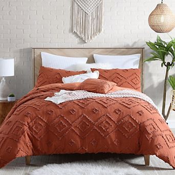Swift Home Rukai Cotton Fringed Diamond 5 pc Comforter Set with Shams and Decorative Pillows