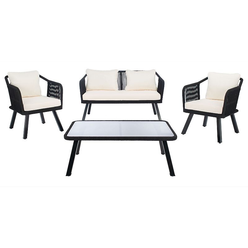 Safavieh Torsla Rope Loveseat, Chair & Coffee Table 4-piece Set, Black