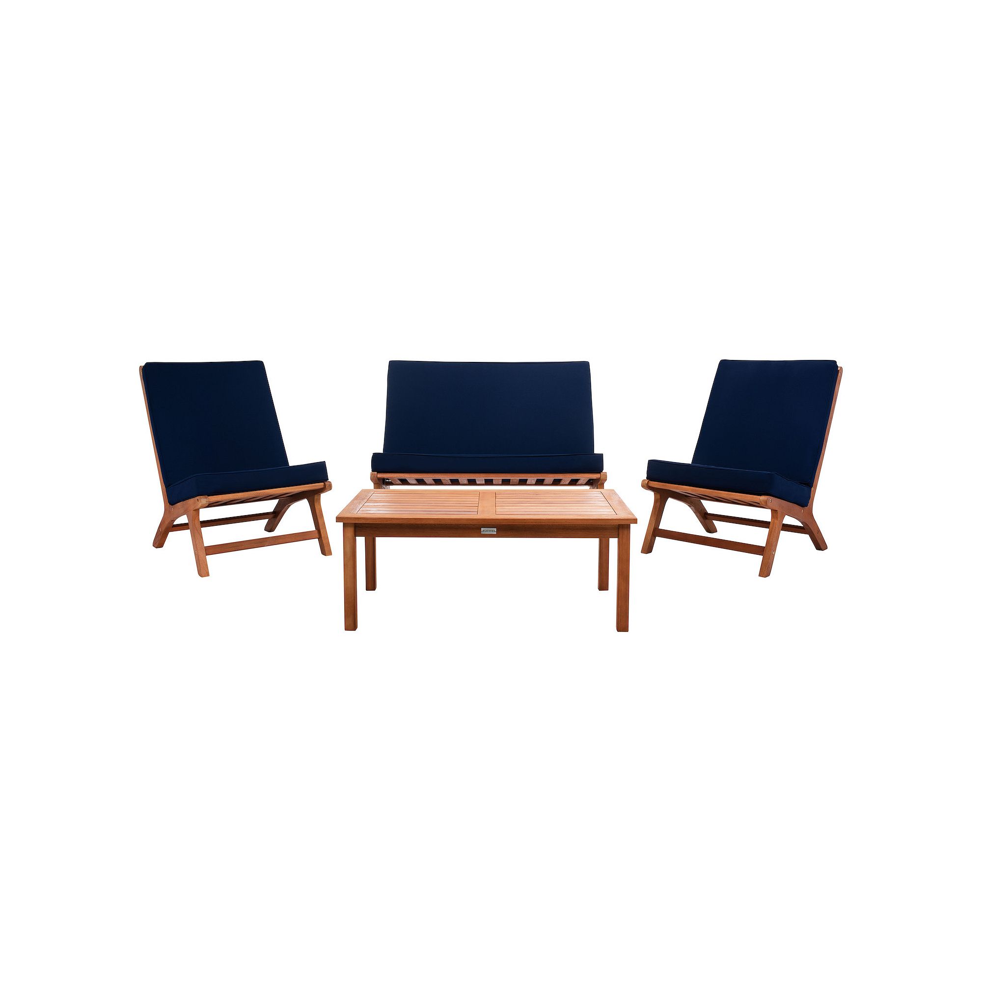 Safavieh Chaston Outdoor Loveseat, Chair & Coffee Table 4-piece Set, Blue C