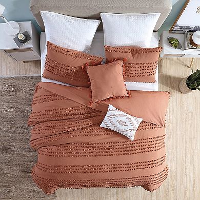 Swift Home Marilla Cotton Dobby Clip Dot 5-Piece Comforter Set with Shams and Decorative Pillows