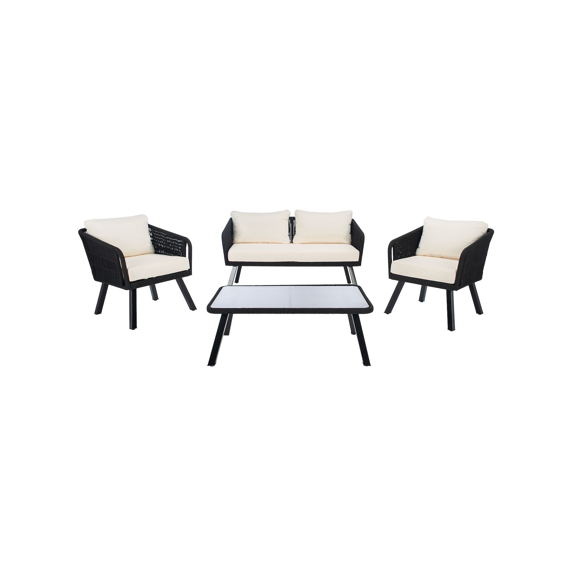 Safavieh Kerson Rope Loveseat, Chair & Coffee Table 4-piece Set, Black Beig