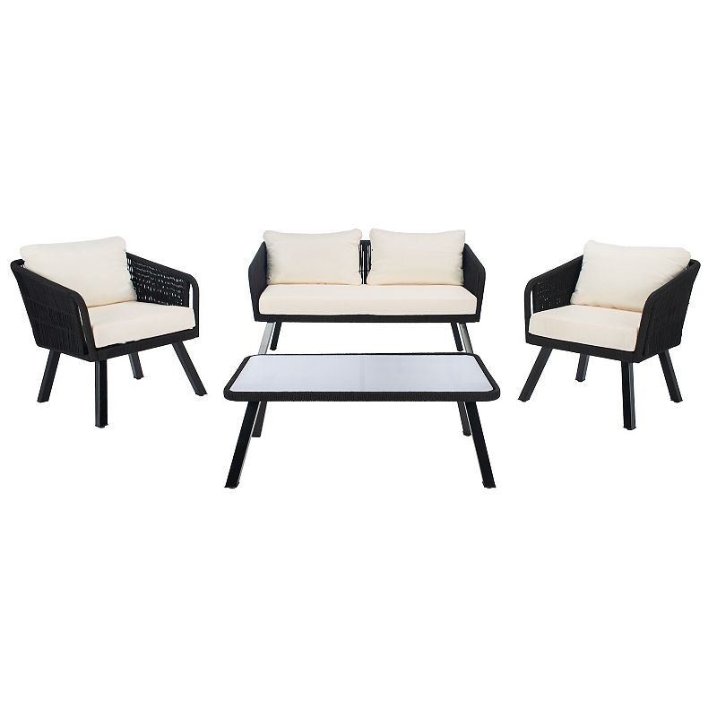 Safavieh Kerson Rope Loveseat, Chair & Coffee Table 4-piece Set, Black