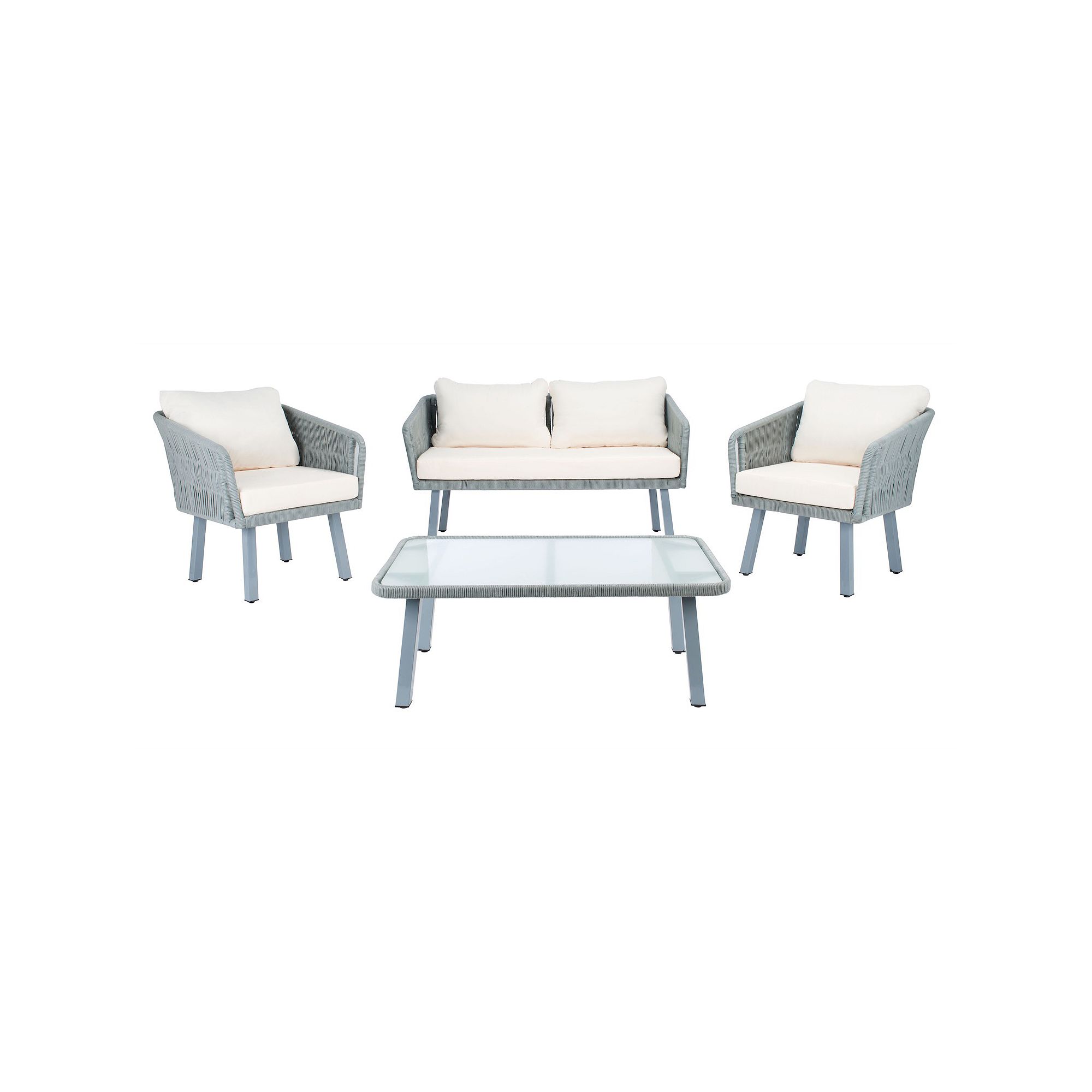 Safavieh Kerson Rope Loveseat, Chair & Coffee Table 4-piece Set, Gray Beige
