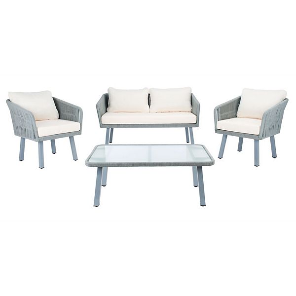 Safavieh Kerson Rope Loveseat, Chair & Coffee Table 4-piece Set - Gray Beige