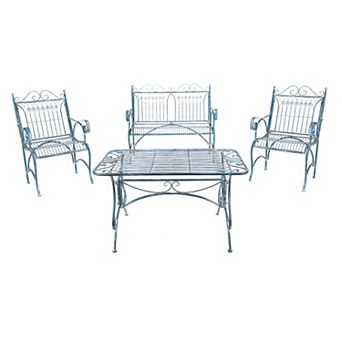 Safavieh Leah Patio Loveseat, Coffee Table, & Chair 4 pc Set