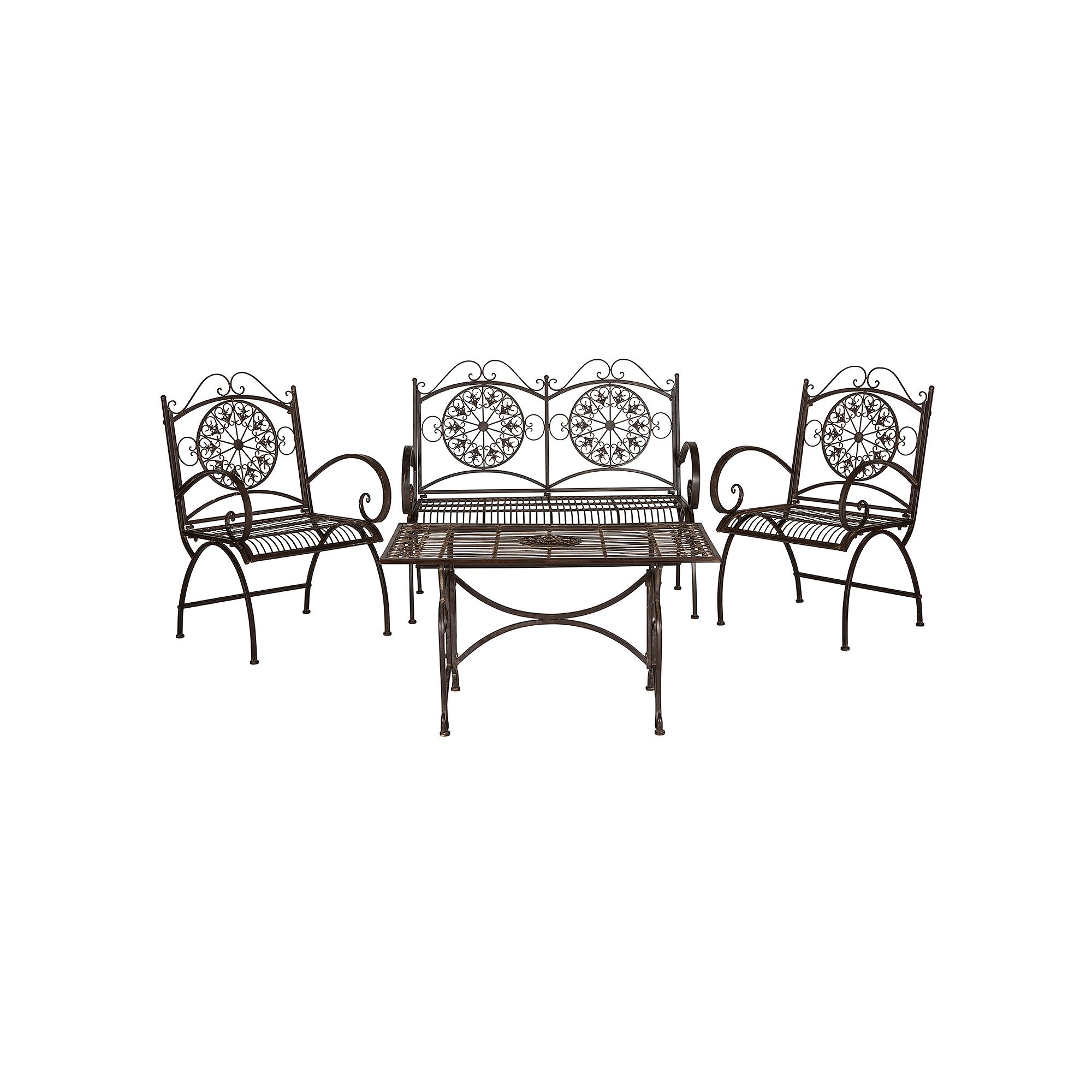 Safavieh Sophie Patio Loveseat, Coffee Table & Chair 4-piece Set, Rustic Br