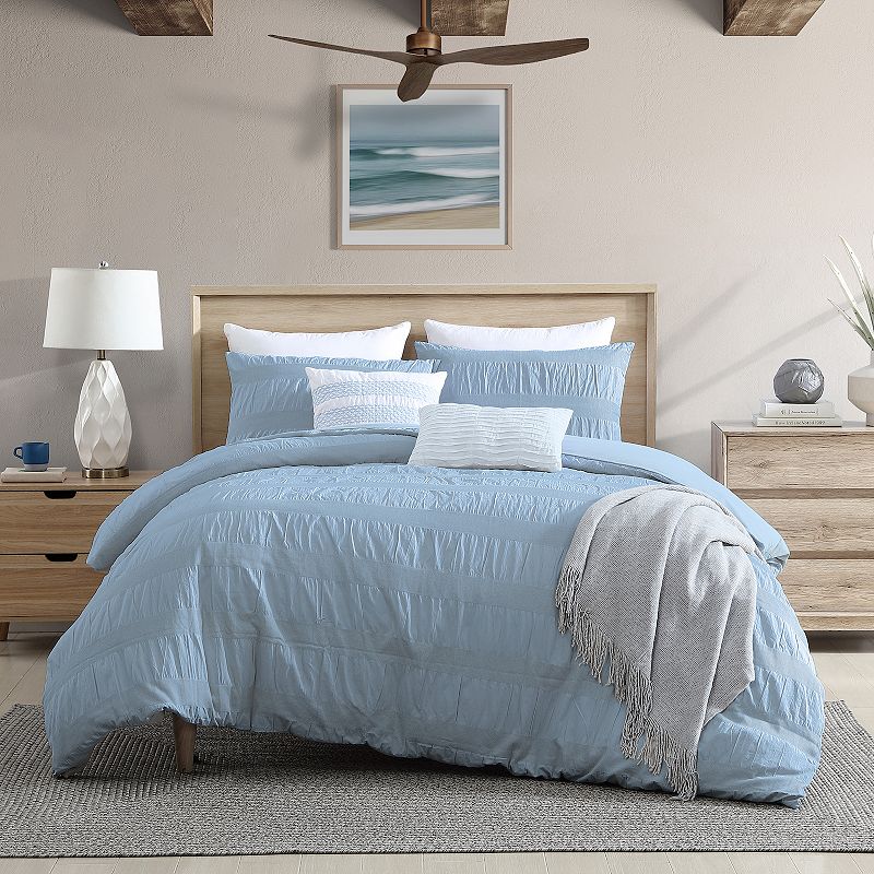 Swift Home Moselle Ruched Waffle Weave Duvet Cover Set with Shams, Blue, Tw