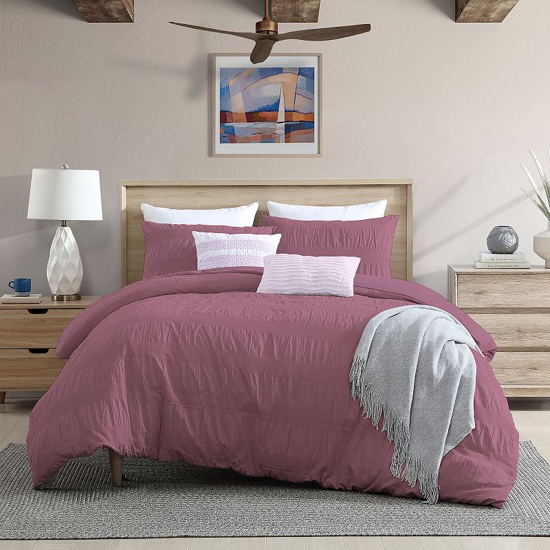 Swift Home Moselle Ruched Waffle Weave Duvet Cover Set with Shams, Pink, Tw