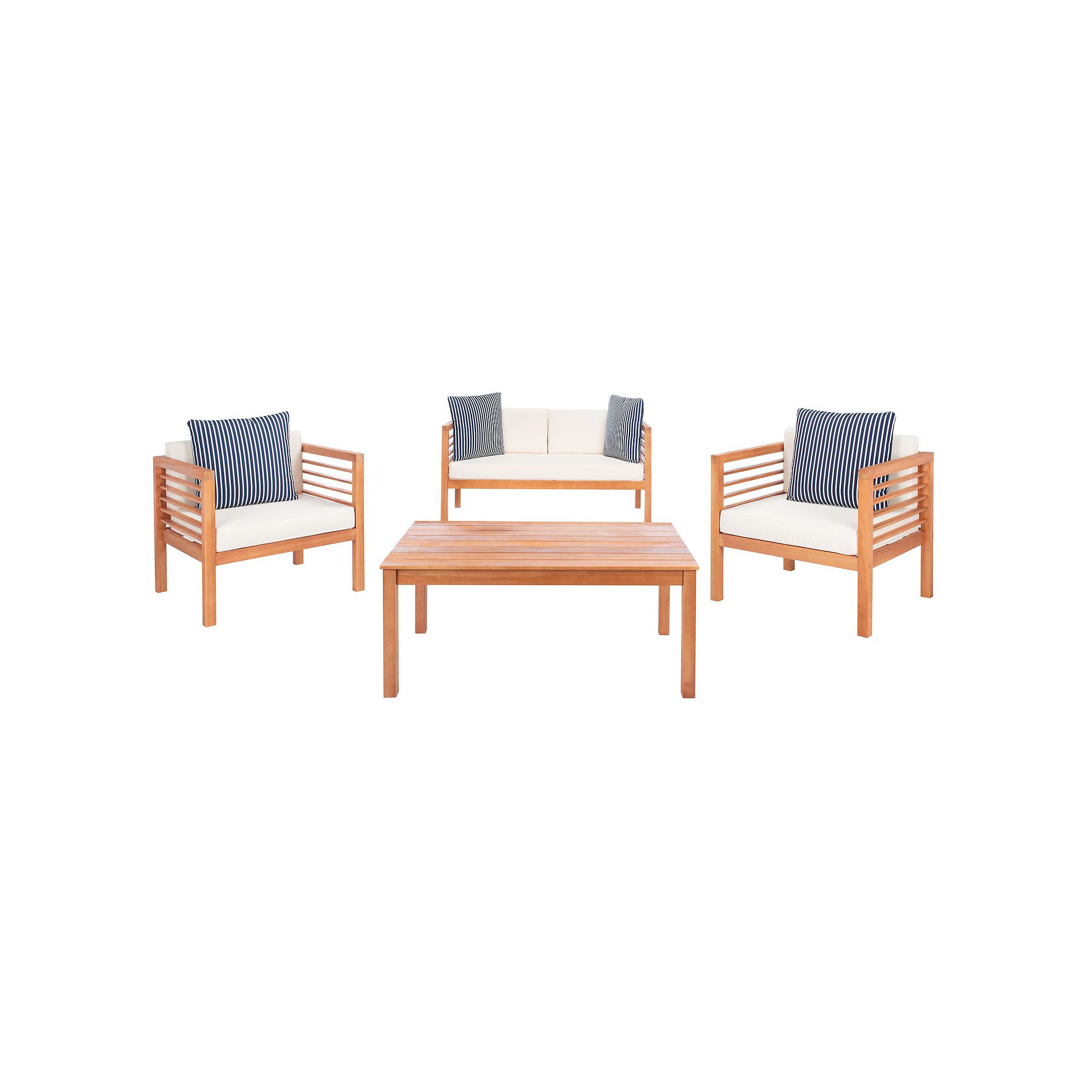 Safavieh Alda Outdoor Loveseat, Chair & Coffee Table 4-piece Set, Beige Blu