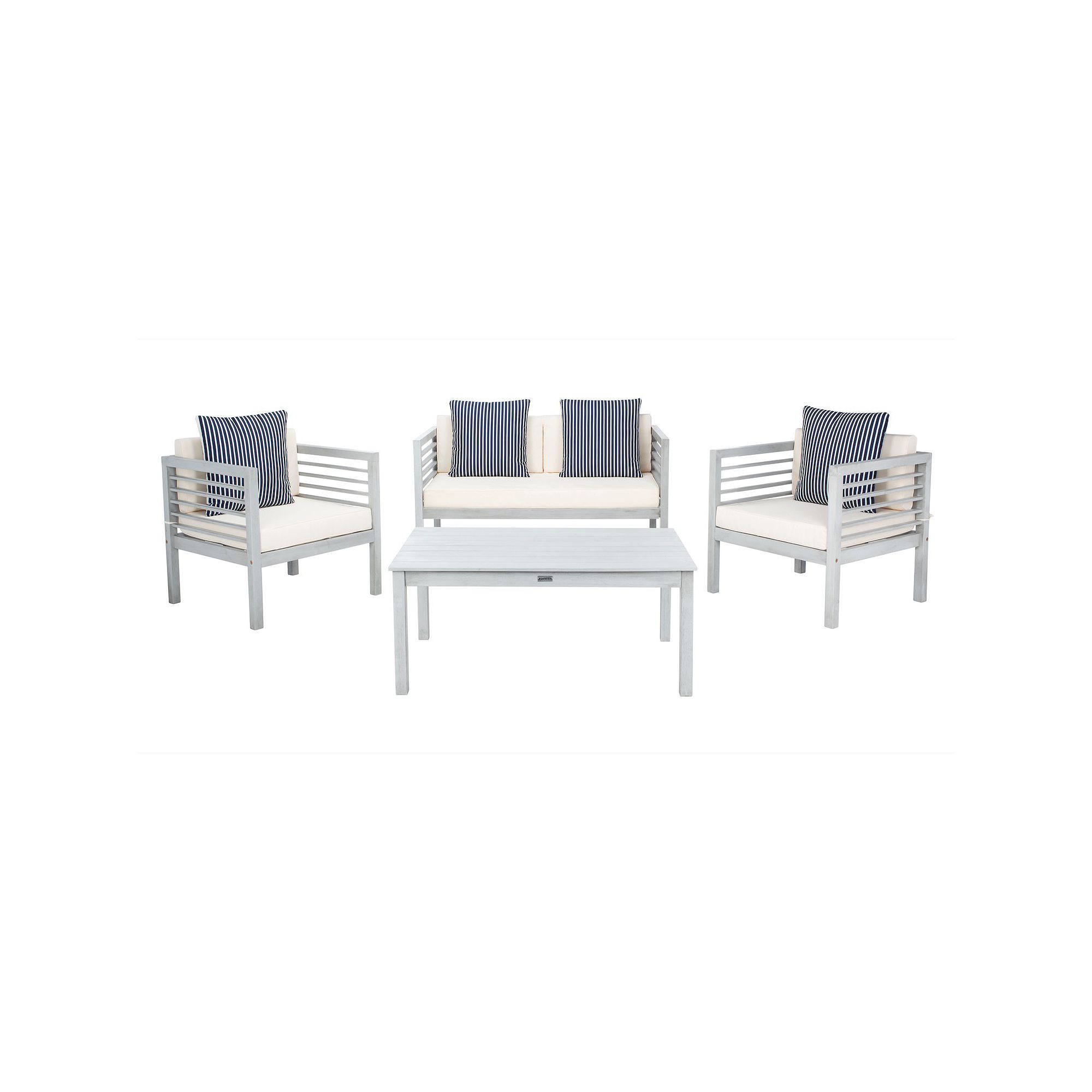 Safavieh Alda Outdoor Loveseat, Chair & Coffee Table 4-piece Set, Beige Gra