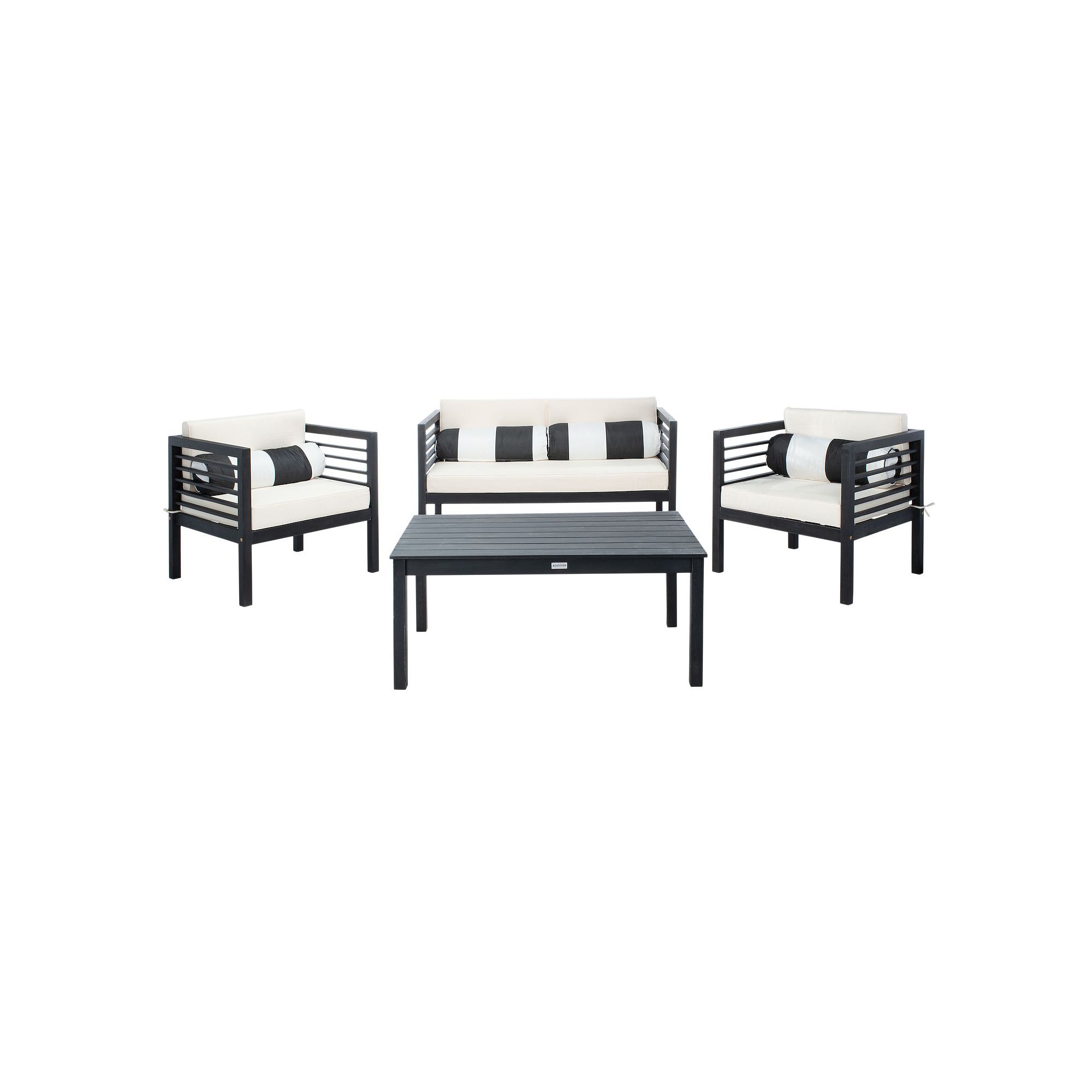 Safavieh Alda Outdoor Loveseat, Chair & Coffee Table 4-piece Set, Black Bei