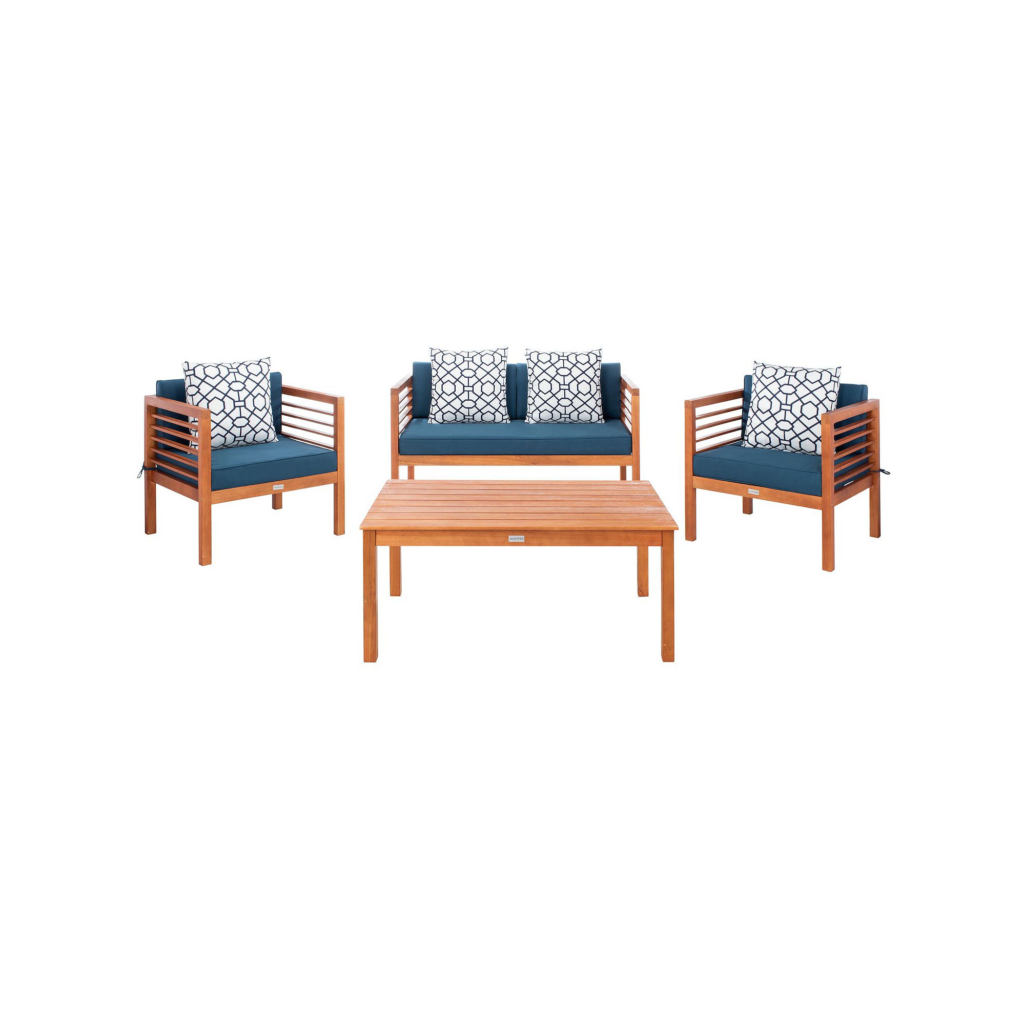 Safavieh Alda Outdoor Loveseat, Chair & Coffee Table 4-piece Set, Blue Natu