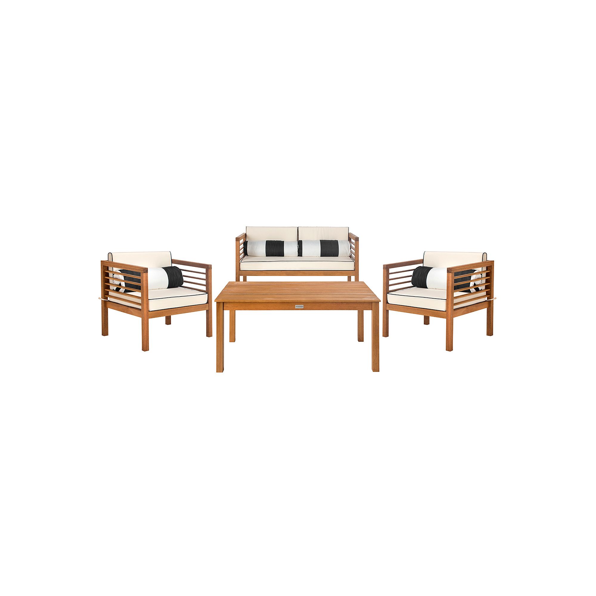 Safavieh Alda Outdoor Loveseat, Chair & Coffee Table 4-piece Set, Teak Blac