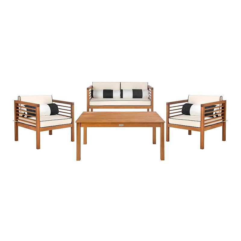 Safavieh Alda Outdoor Loveseat, Chair & Coffee Table 4-piece Set, Brown