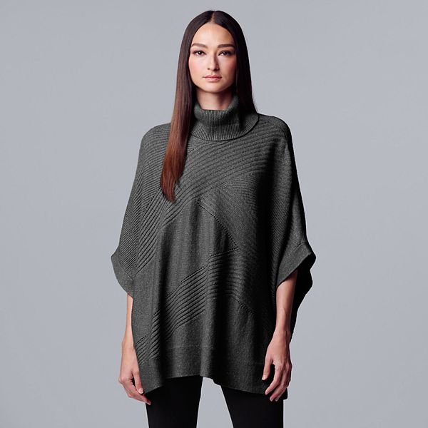 Women's Simply Vera Vera Wang Rib Turtleneck Poncho Sweater