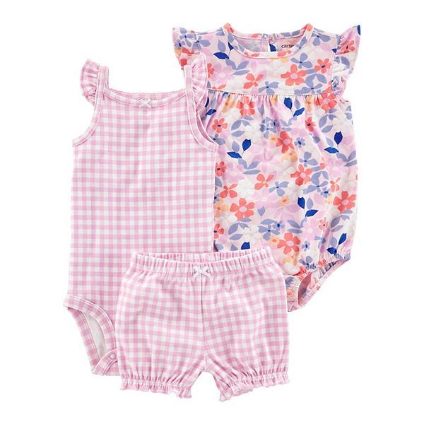 Carter's Baby Girls' 3-Piece Bodysuit And Floral Short Set 3 6 9 Months NWT V787 