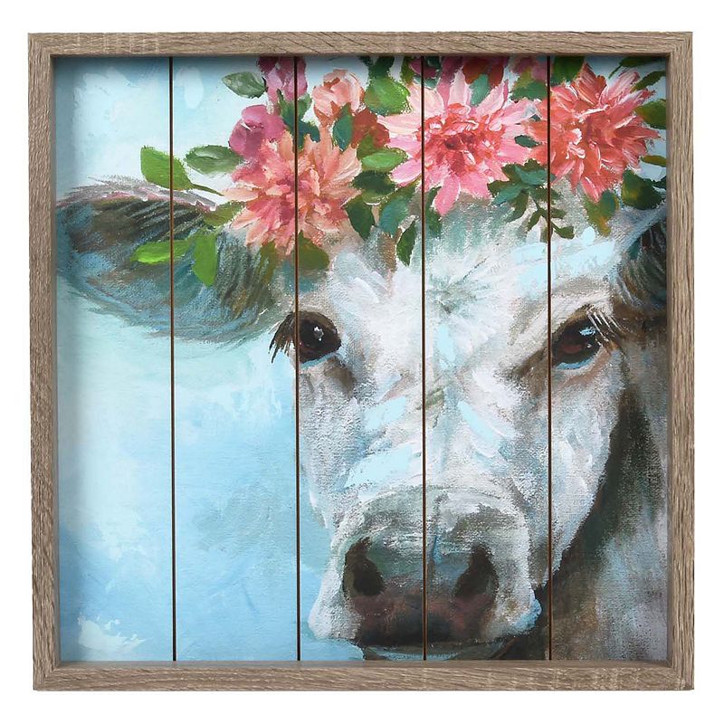 Prinz Floral Cow Framed Wall Art, Multicolor, 18X18