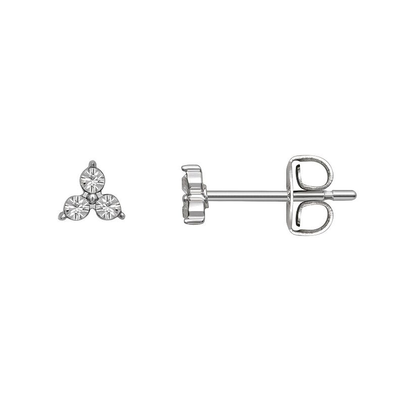 Brilliance Silver Tone Triple Crystal Birthstone Stud Earrings, Womens, Wh