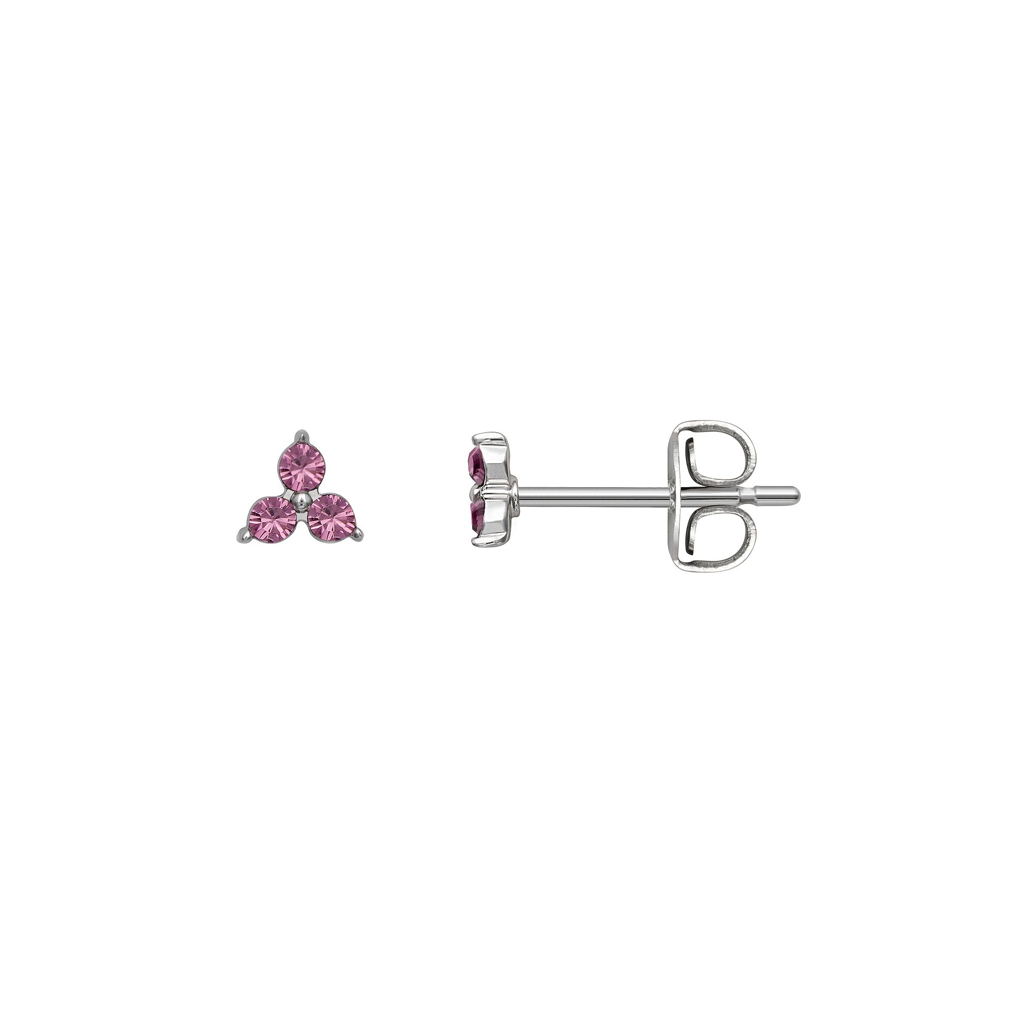 Brilliance Silver Tone Triple Crystal Birthstone Stud Earrings, Womens, Si