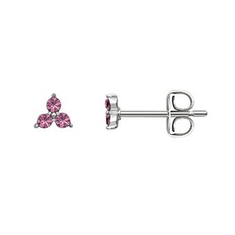 Brilliance Silver Tone Triple Crystal Birthstone Stud Earrings