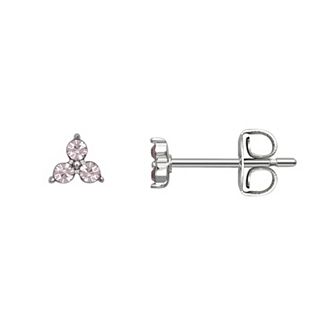 Brilliance Silver Tone Triple Crystal Birthstone Stud Earrings