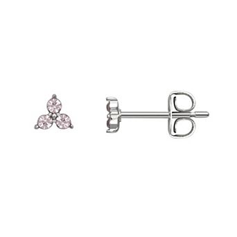 Brilliance Silver Tone Triple Crystal Birthstone Stud Earrings