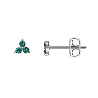 Brilliance Silver Tone Triple Crystal Birthstone Stud Earrings