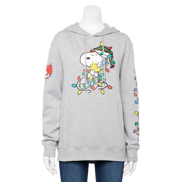 Juniors Peanuts Snoopy Woodstock Holiday Lights Fleece Hoodie