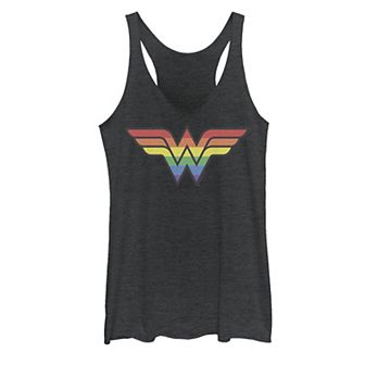 Juniors' Wonder Woman Rainbow Striped Logo Tank Top