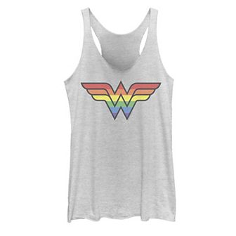 Juniors' Wonder Woman Rainbow Striped Logo Tank Top