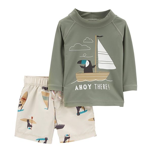 Baby Boy Carter's Sailboat Puffin Rashguard & Swim Trunks Swimsuit Set