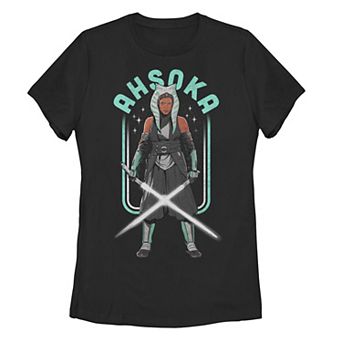 Juniors' Star Wars: The Mandalorian Ahsoka Double Lightsaber Portrait Tee