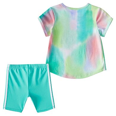 Baby Girl adidas Tie Dye Graphic Tunic Tee & Bike Shorts Set