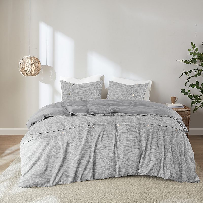 Clean Spaces Blakely Oversized Duvet Cover Set with Shams, Grey, Full/Queen