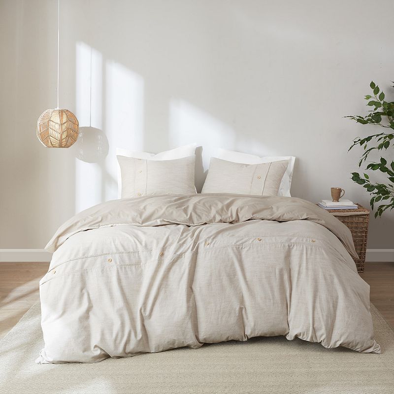 Clean Spaces Blakely Oversized Duvet Cover Set with Shams, Natural, Full/Qu