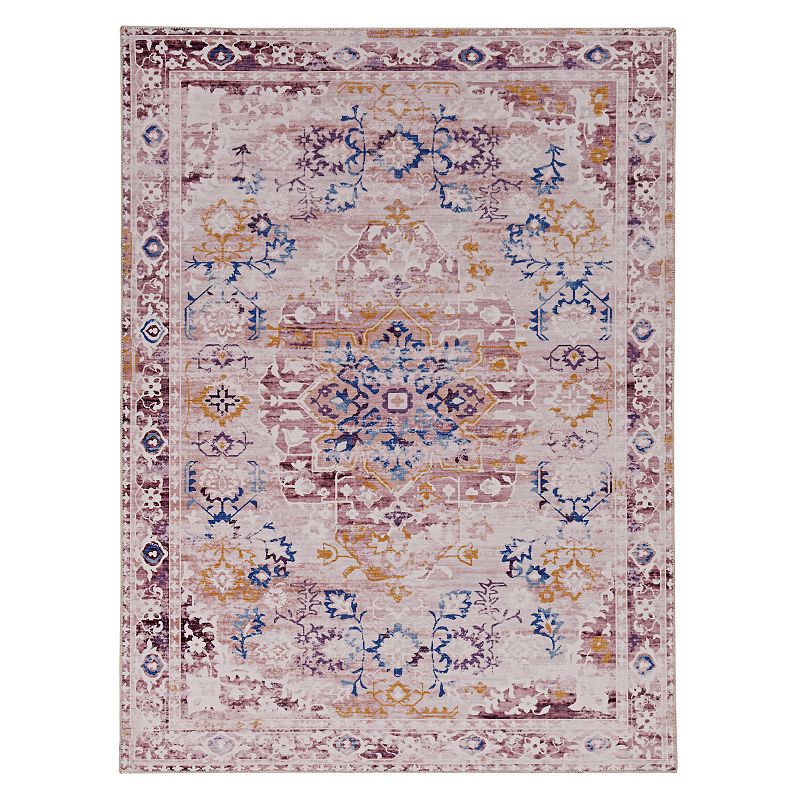 Linon Micah Washable Rug, Pink, 3X5 Ft