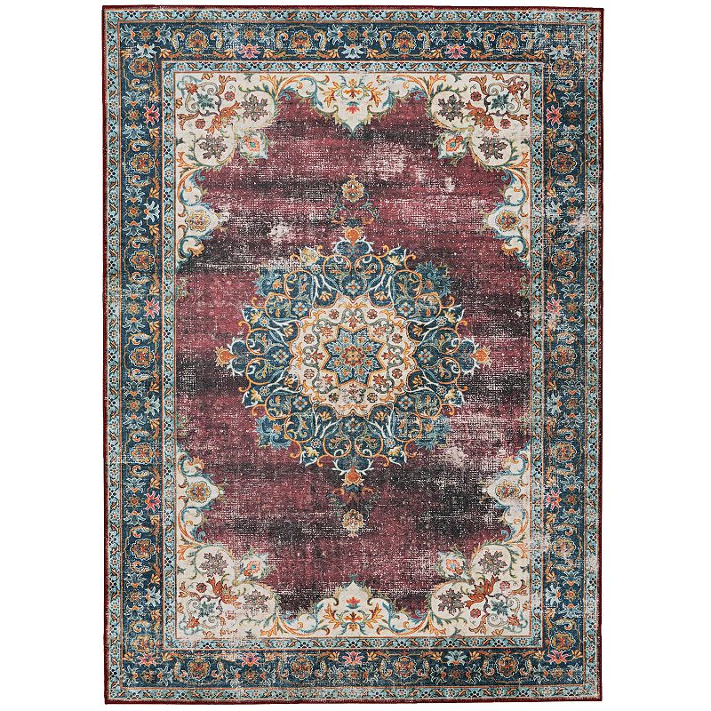 Linon Foster Washable Rug, Red, 5X7 Ft