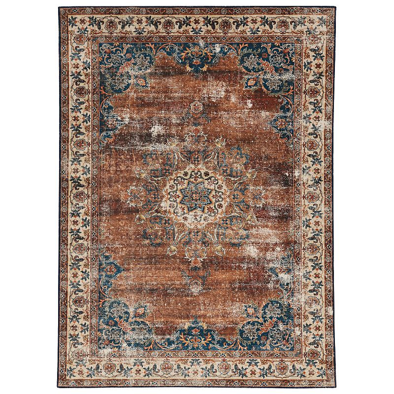 Linon Foster Washable Rug, Brown, 5X7 Ft