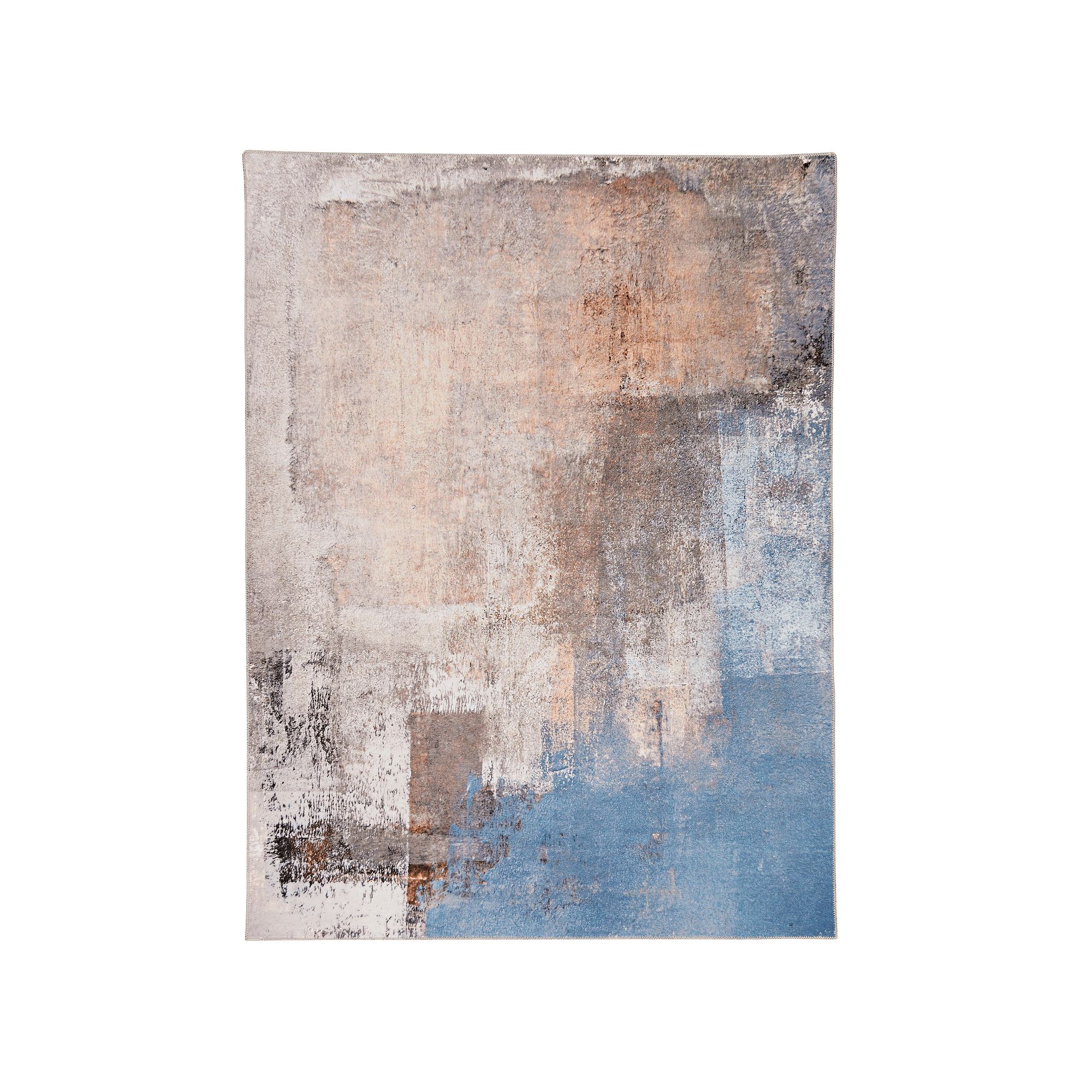Linon Kyler Machine Washable Rug, Blue Abstract