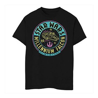 Boys 8-20 Star Wars Millennium Falcon Neon Circle Logo Tee