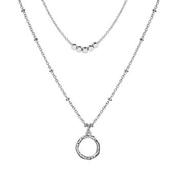 LC Lauren Conrad Silver Tone Beaded Two-Row Circle Pendant Necklace