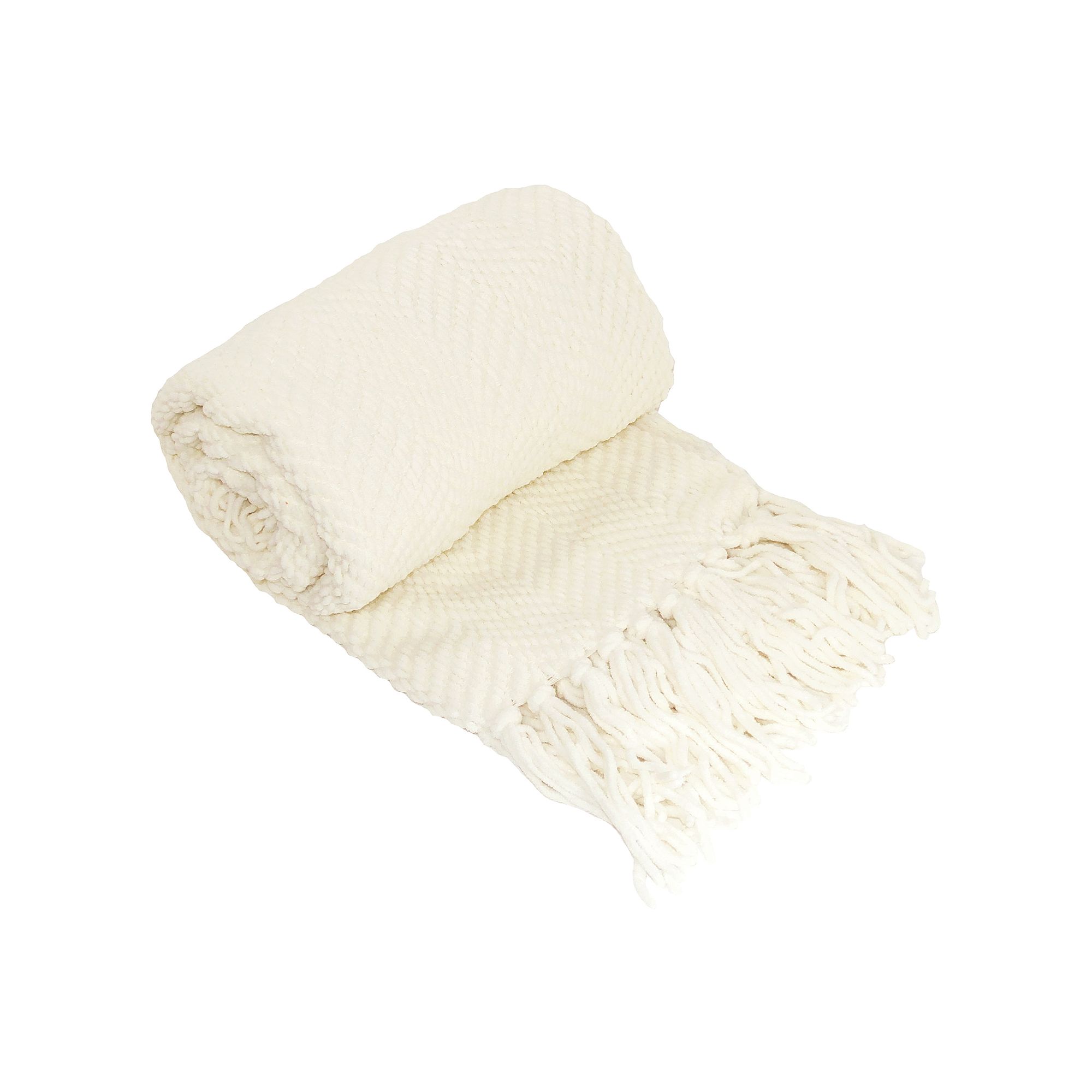 Serenta Knitted Tweed Tassel Throw, Antique White