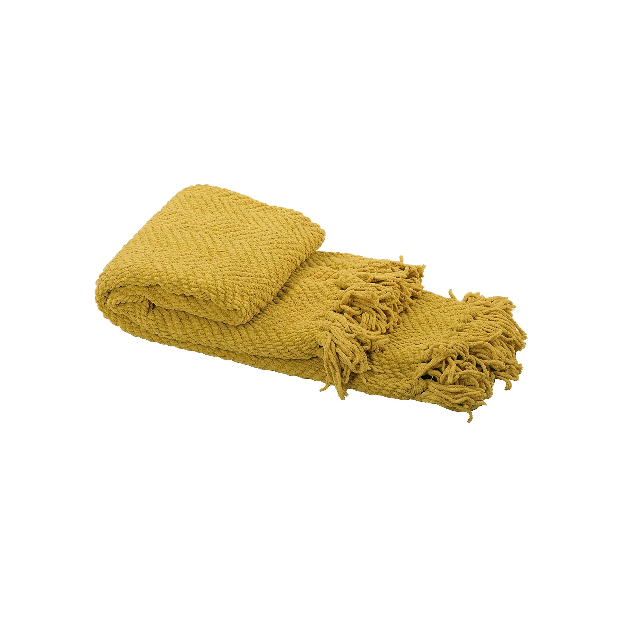 Serenta Knitted Tweed Tassel Throw, Yellow Curry