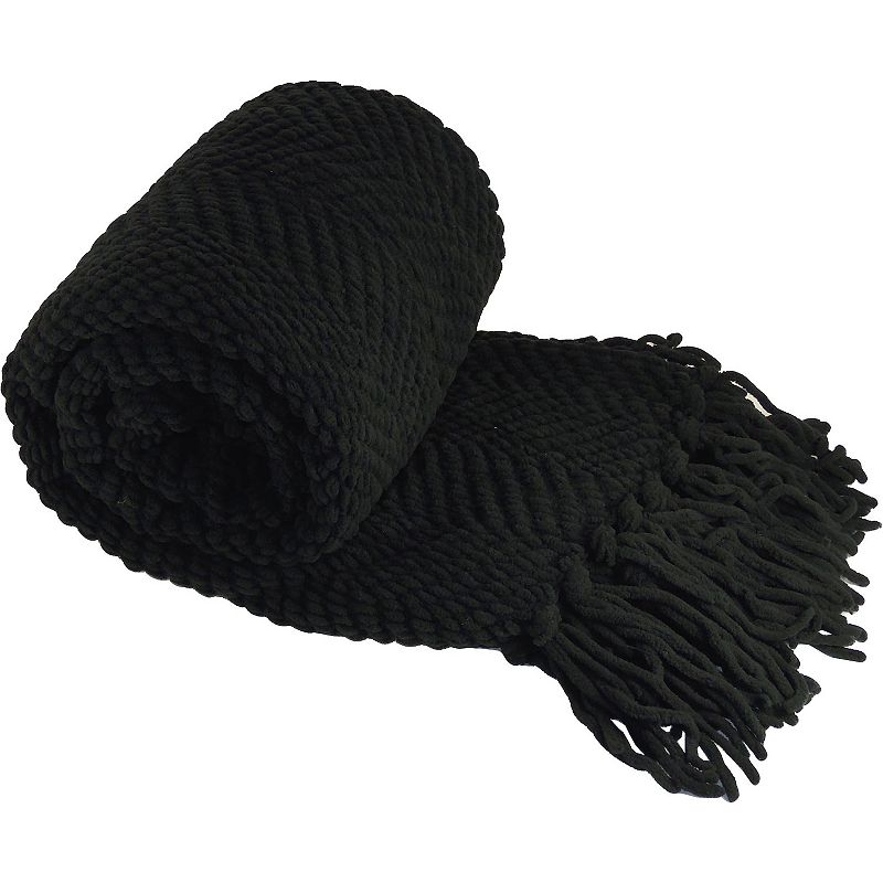 Serenta Knitted Tweed Throw, Black