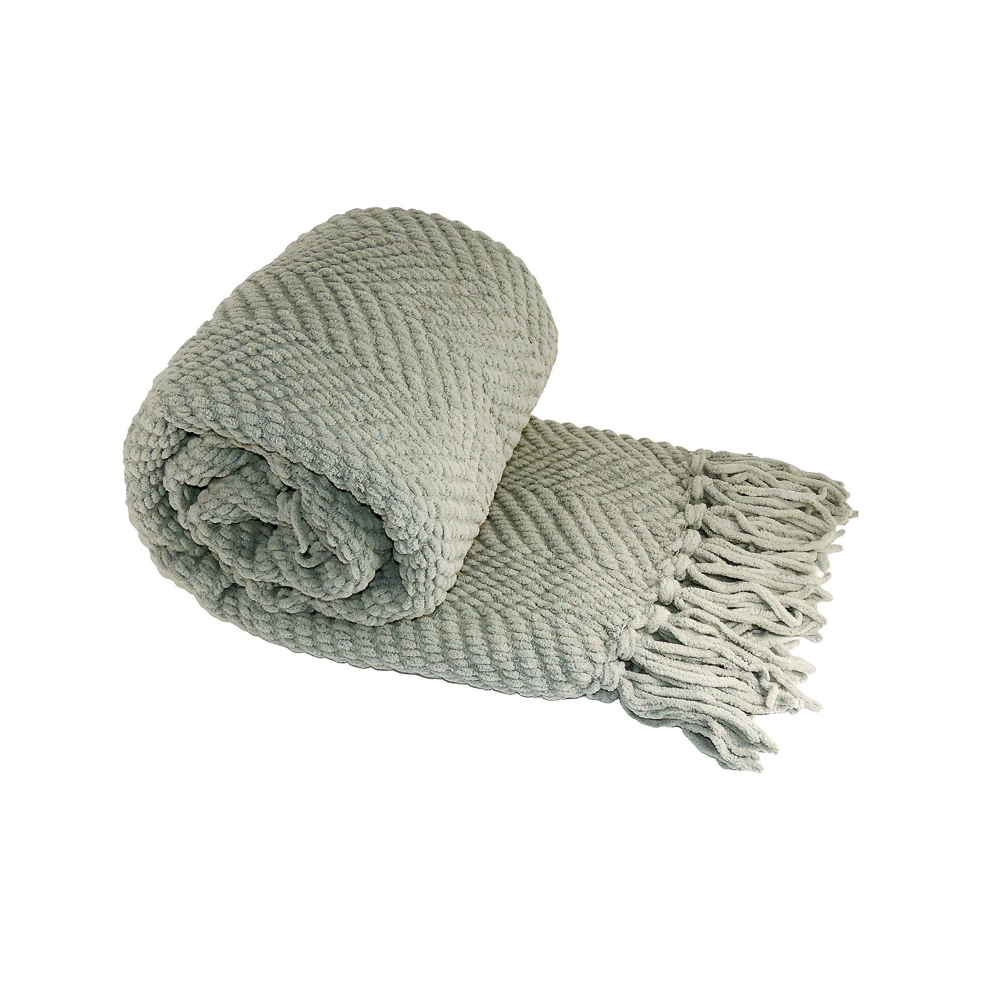 Serenta Knitted Tweed Tassel Throw, Silver