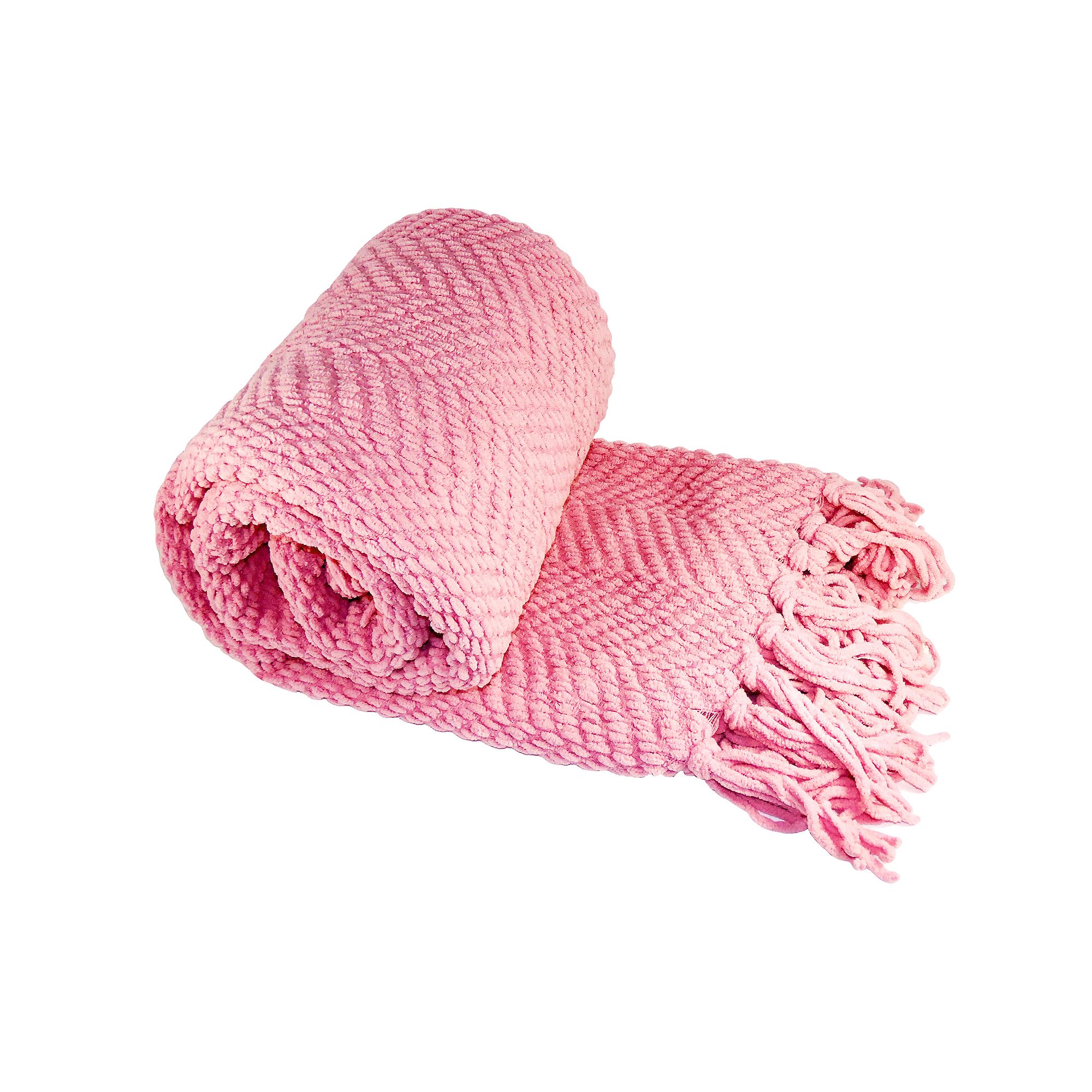 Serenta Knitted Tweed Tassel Throw, Strawberry White